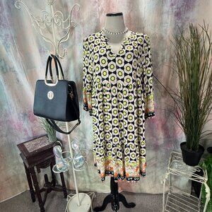 NWOT📌 Sarah Tiered Viscose Bell Sleeves Mini Dress Geometric Round Pattern